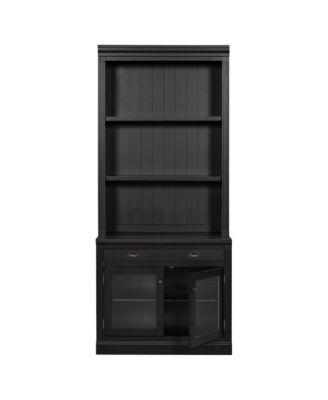 Elegant Glass Door Bookcase with Shelves and Drawer