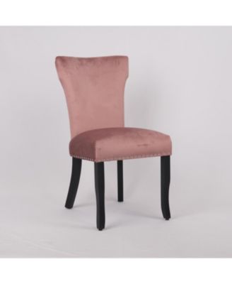 Velvet dining chair T-strap thick cushion solid wood legs set of 2
