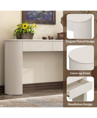 Fluted Entryway Console Table with Drawers (Champagne White)