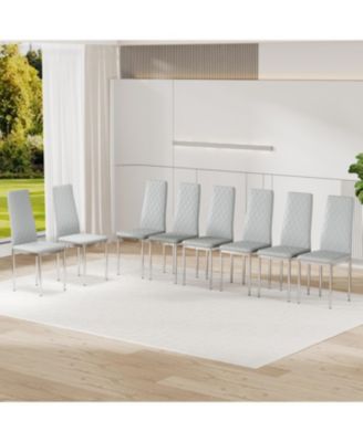 8-Set Leather Office Chairs: High-Back Diamond Quilted, 45D Foam Cushion. Black/White/Gray.