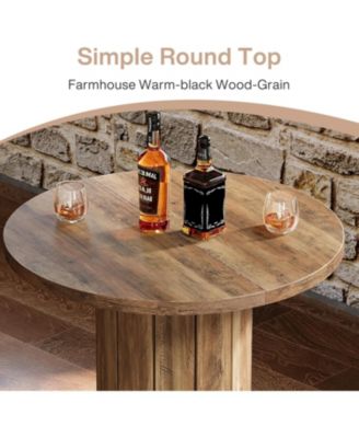 Round Bar Table, 39.4" H Wood Bistro Pub Table with Metal Ring Footrest (Only Table)