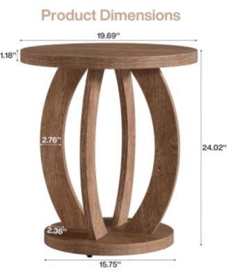 End Table, Round Side Table with Storage, Farmhouse Nightstand Bedside with Round Tabletop