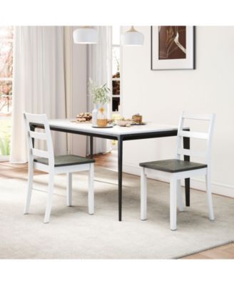 Set of 2 Dining Chairs Ladder Back Armless Side Chair w/ Solid Rubber Wood Legs