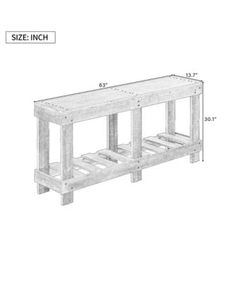 62.9" Vintage Entryway Table , 6 Reinforced Legs & 4.5" Thick Desktop, Metal Rivet Decor & Plank Under-Shelf, Console Table