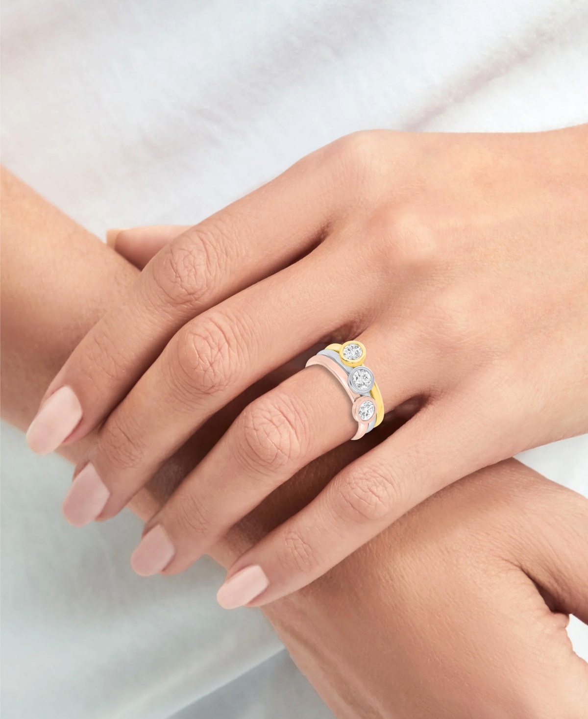 Forever Grown Diamonds 3-Pc. Lab-Grown Diamond Ring (1.ct. t.w.) Set Sterling Silver, 14K Yellow Gold Plating & Rose Silv