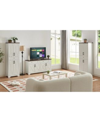 Luxurious TV Stand Set with 66 Inch Console Pier Units Overhead Bridge and Multifunctional Cabinet Space