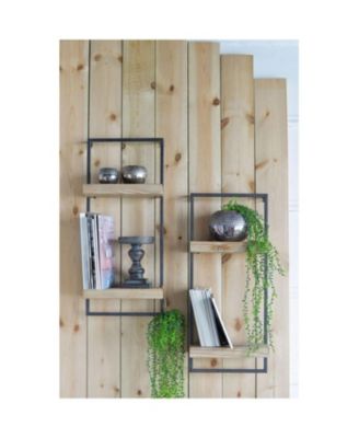 12x6x27" Iron and Wood Wall Shelf With Two Shelves