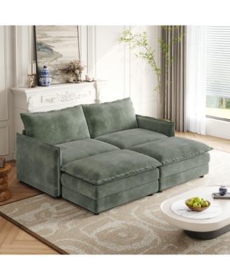 Corduroy 2-Seater Sofa with Footrests & Cushions