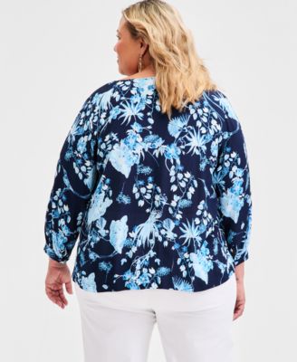 Plus Size Printed Cowlneck Top