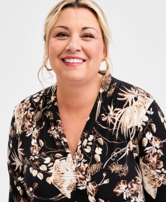 Plus Size Printed 3/4-Sleeve Top