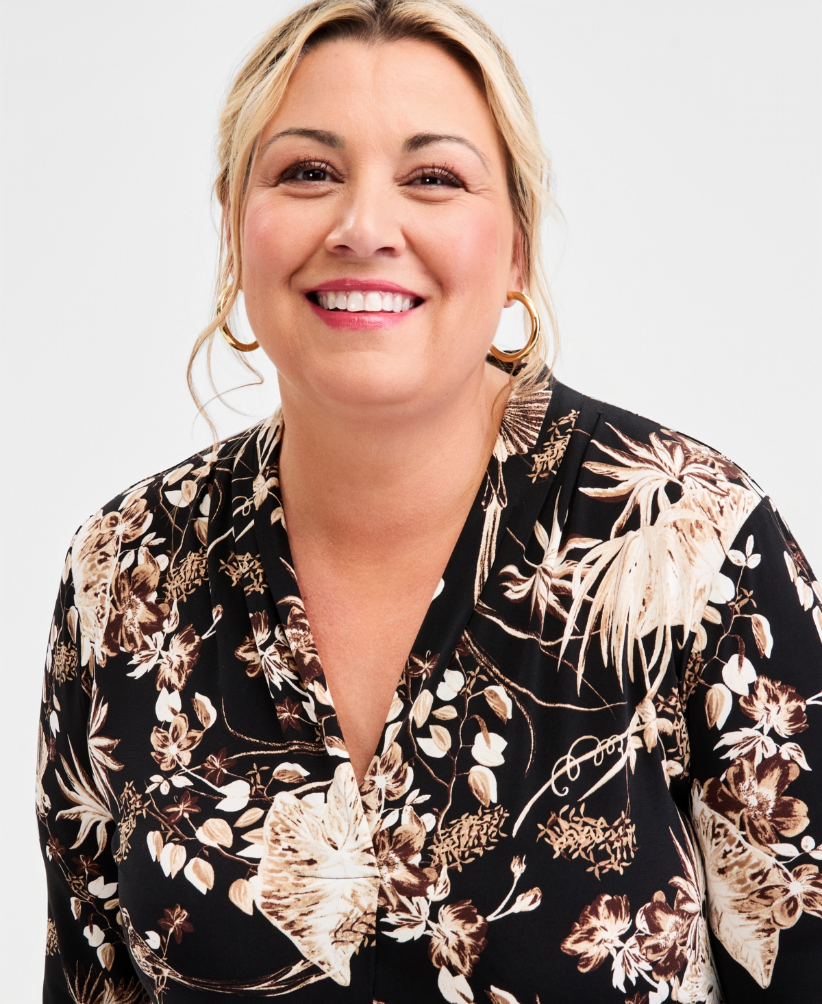 Jm Collection Plus Printed 3/4-Sleeve Top