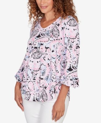 Petite Paisley Ruffle Sleeve Knit Top