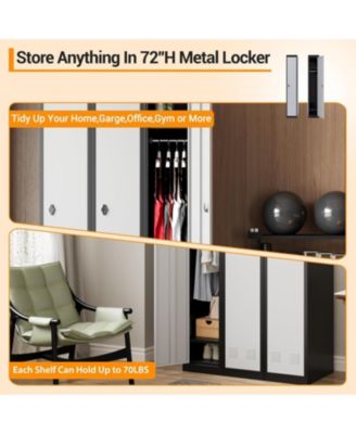 71" Metal Locker Cabinet with Hanging Rod & 2 Shelves, Heavy Duty Steel Storage Lockable for Office, School, Gym, Rust-Resistant