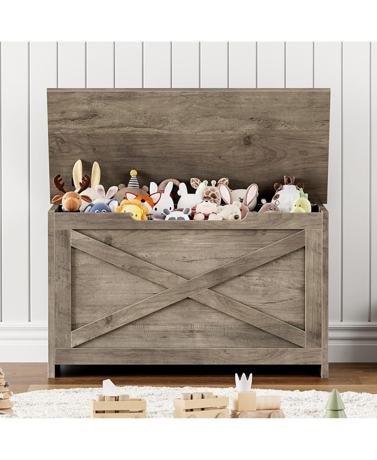 gaomon Wooden Storage Chest, 30"x15.78"x17.7", Safety Hinge Toy Box, Large Bench for Entryway, Bedroom & Living Room
