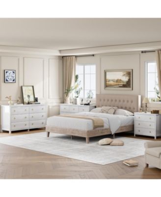 White 54 Inch Wide Wooden Chest of Dresser with 6 Drawers and Large Clothes Storage Space For Nursery Living Room Hallway and Bedroom