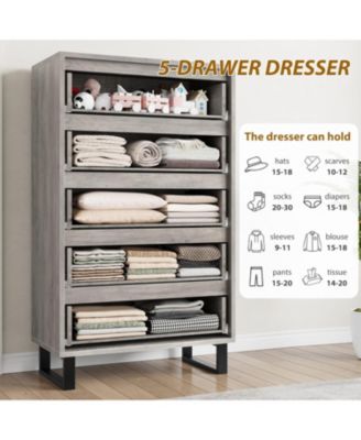 5 Drawer Tall Dresser for Bedroom, 50" Vertical Storage Chest Organizer for Living Room, Entryway, Ash Grey