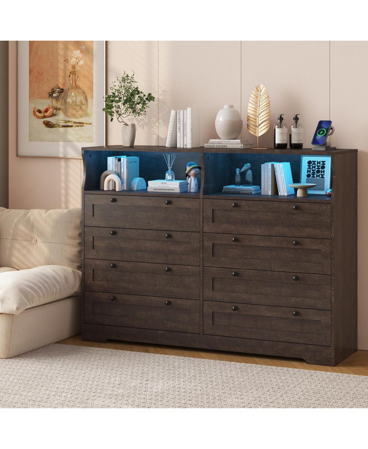 gaomon 8 Drawer Wood Dresser, Wide Chest Storage for Bedroom, Living Room, Hallway, Tv Stand for Up to 55" Tv