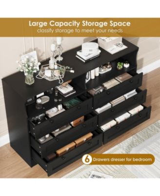 55" Rustic Brown 6-Drawer Wood Dresser, Modern Storage Organizer for Bedroom, Living Room, Closet & Entryway