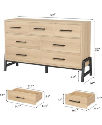 52" Wide 7-Drawer Dresser, Freestanding Wooden Closet Storage Chest for Bedroom, Living Room, Entryway
