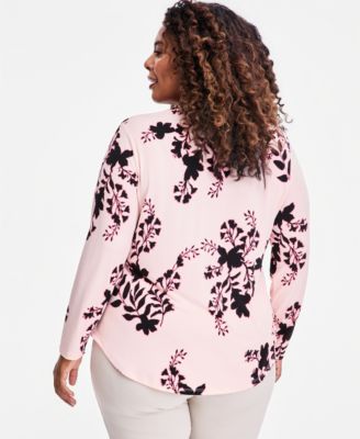 Plus Size Zip-Pocket V-Neck Long-Sleeve Top