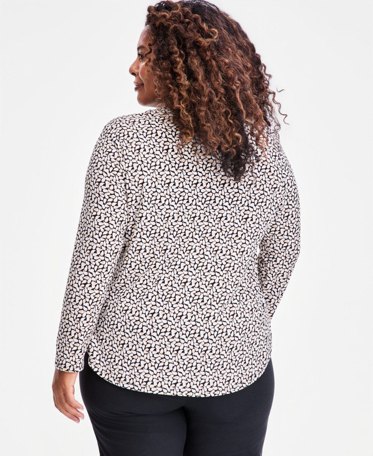 Jm Collection Plus Size Zip-Pocket V-Neck Long-Sleeve Top, Macy's Exclusive