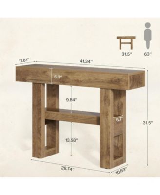 41.34-Inch Farmhouse Console Table, 2-Tier Narrow Sofa Table Behind The Couch,Light Brown