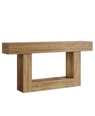 63" Console Table, Farmhouse 2-Tier Entryway Table with U-Shaped Base, Light Brown