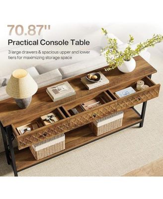 70.86" Extra Long Console Sofa Table with 3 Drawers, Industrial 2-Tier Entryway Table Behind The Couch for Living Room, Entryway