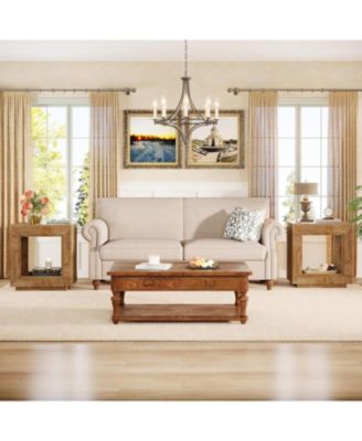 Rustic Wood End Table, 2 Tiered Square Side Table with Storage Shelf, Industrial Sofa Side Table for Living Room, Entrance