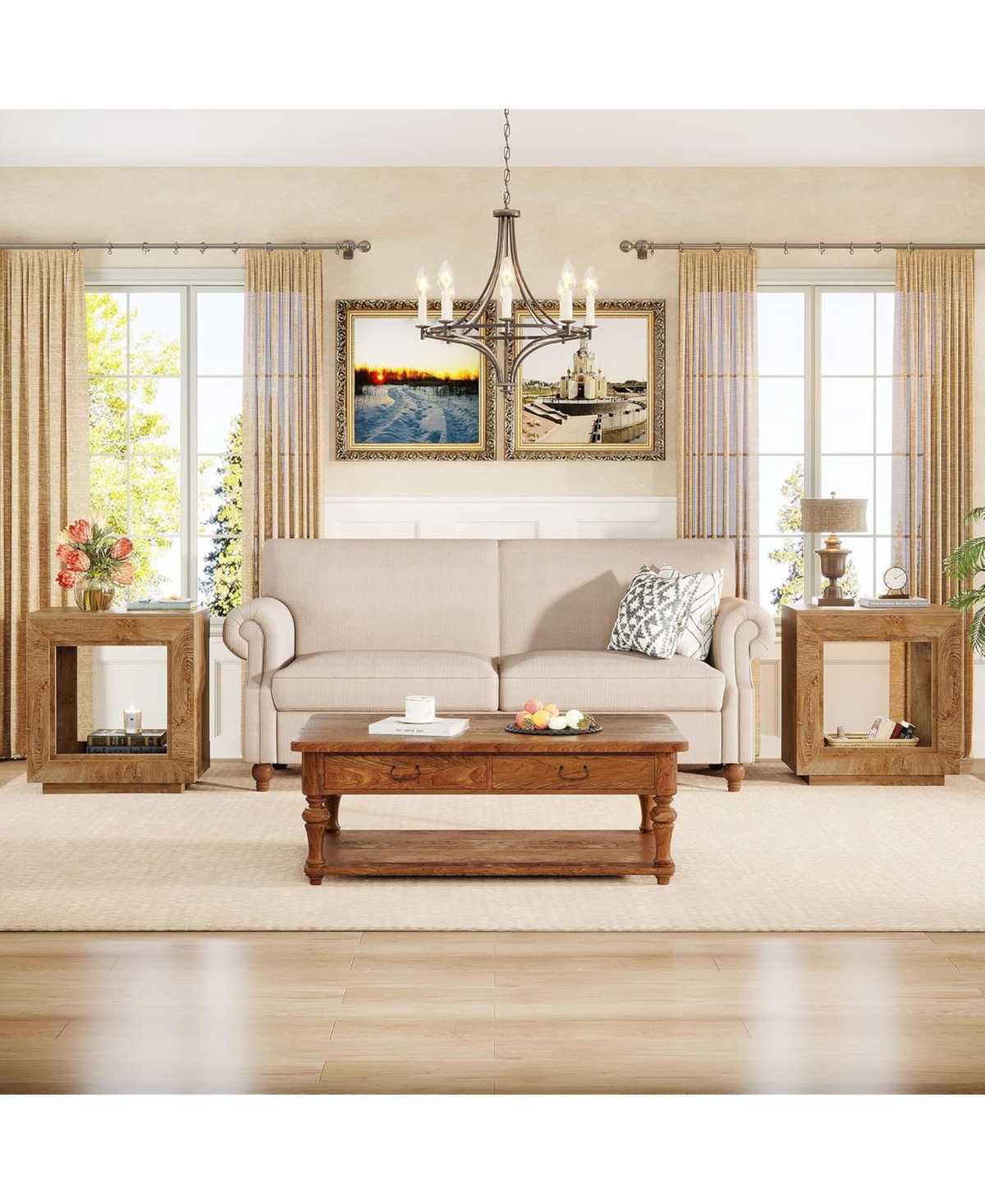 Tribesigns Rustic Wood End Table, 2 Tiered Square Side Table with Storage Shelf, Industrial Sofa Side Table for Living Room, Entrance