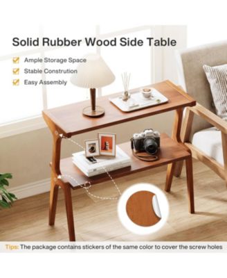 2-Tier Tall End Table with Storage Shelves, Slim Couch Side Table for Living Room, Narrow Bedside Table