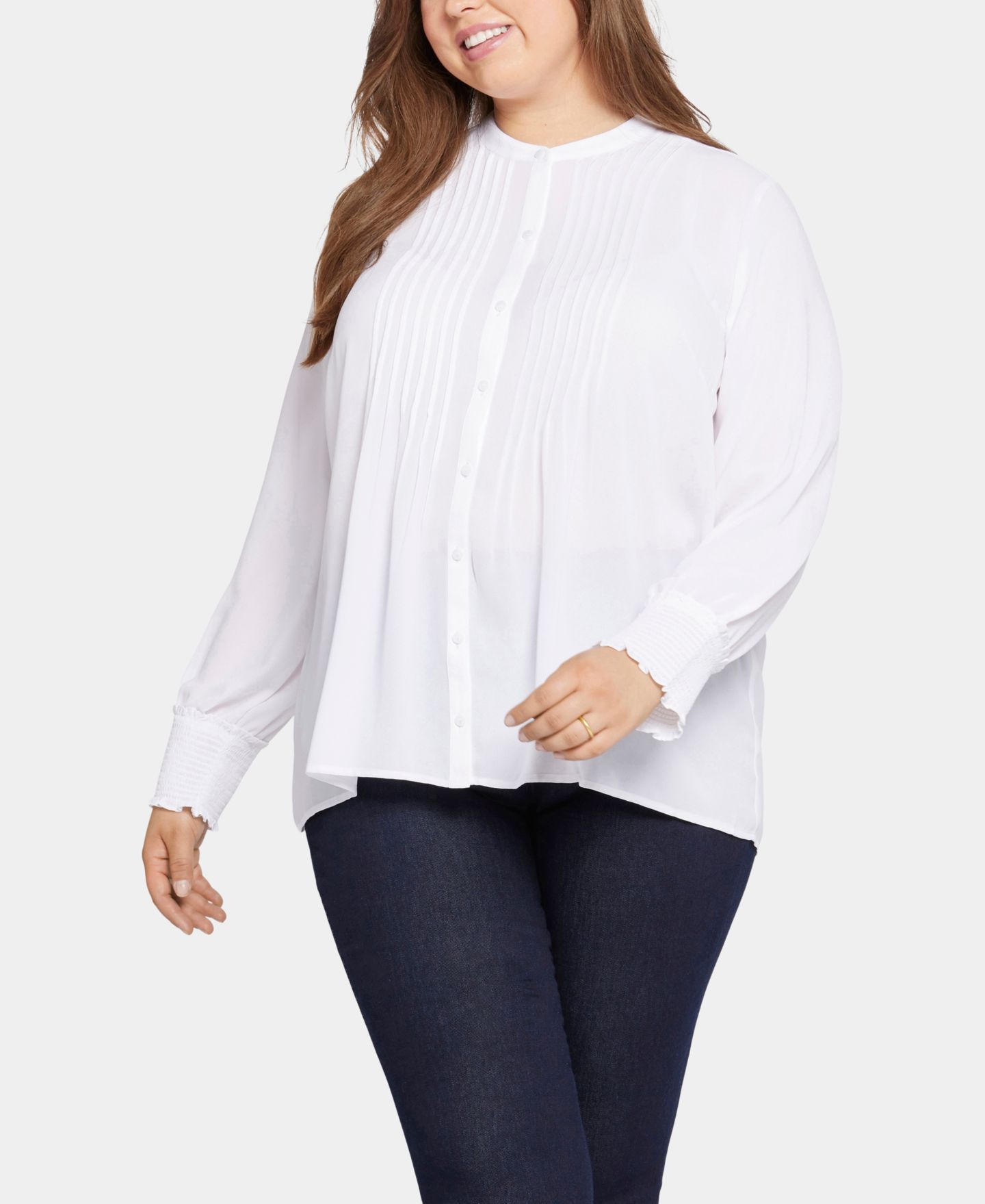 Женская блузка NYDJ Plus Size Pleated Peasant, цвет: Оптический белый — фото 2