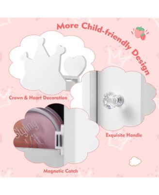 Kids Vanity Set Princess Makeup Dressing Table &Chair Set w/ Coat Rack