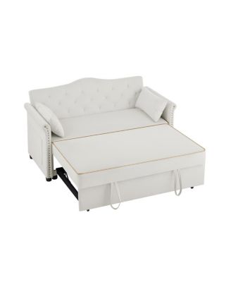 Velvet Pull Out Sofa Bed with Nailhead Arms, Sleeper Sofa with Tufted Back for Small Spaces, Guest Room, Living Room