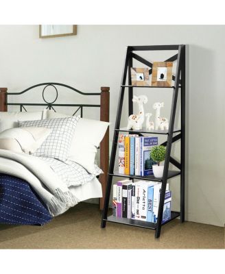 4-Tier Ladder Shelf Bookshelf Bookcase Storage Display Leaning Home Office Decor