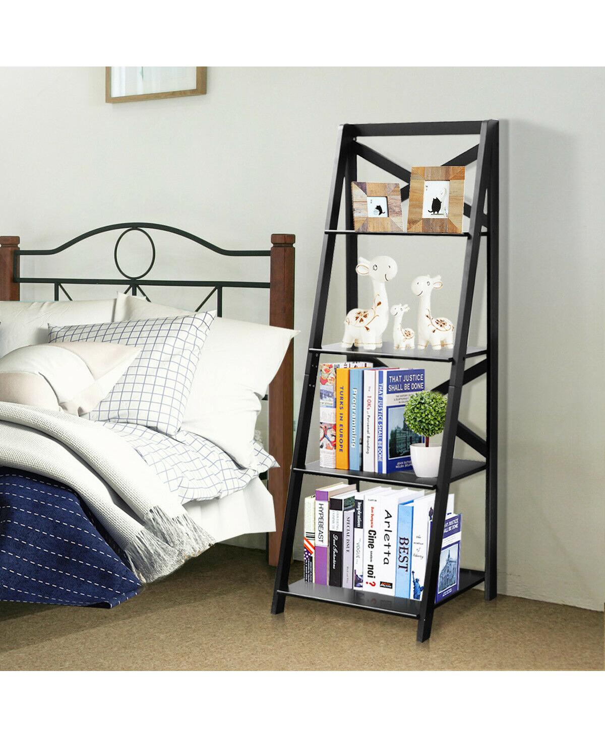 Costway 4-Tier Ladder Shelf Bookshelf Bookcase Storage Display Leaning Home Office Decor