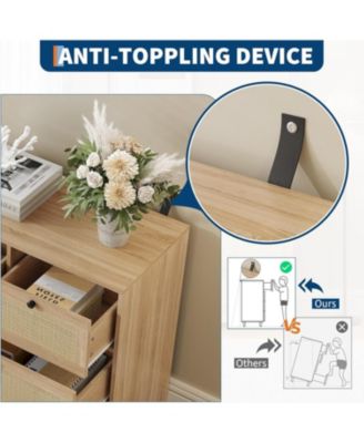 Rattan 7 Drawer Dresser for Bedroom Farmhouse Modern Dressers Chests of Drawers Storage Organizer