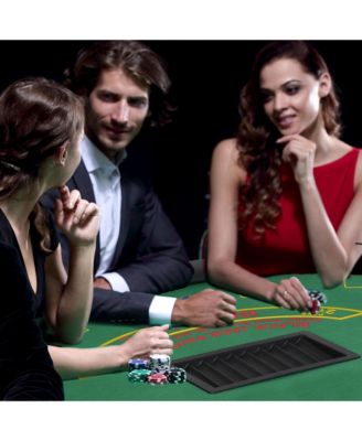 72Inch Foldable Poker Table with Professional Layout and Cup Holders for 7 Players Casino Style Green Felt Blackjack Table for Home Game Rooms