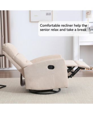 Manual Recliner Chair with Rocker and Swivel in Fabric for Living Room