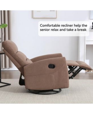 Manual Recliner Chair with Rocker and Swivel in Fabric for Living Room