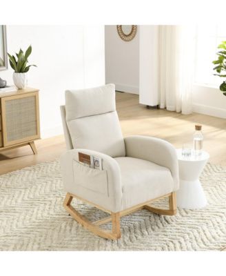 27.6" W Modern Accent High Backrest Living Room Lounge Arm Rocking Chair, Two Side Pocket