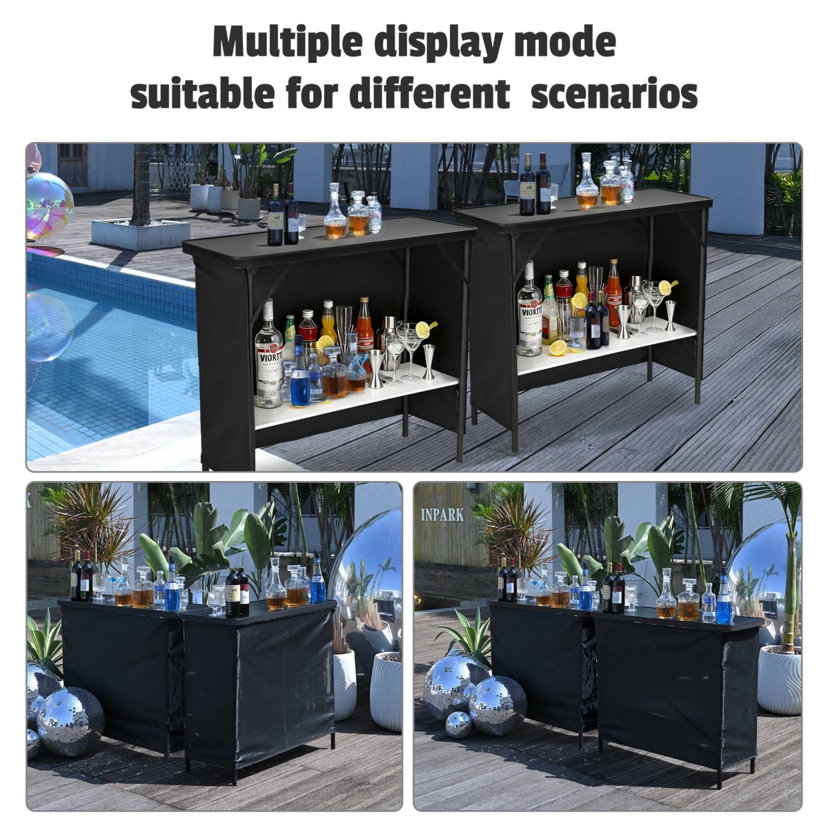 InstaHibit Ez Go 2-Pc Portable Bar Table with Carry Bag & Black Skirt for Events