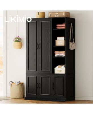 Black Armoire Wardrobe Closet 70" H, 5 Doors Bedroom Wooden Wardrobe with 4 Storage Shelves and Hanging Rod