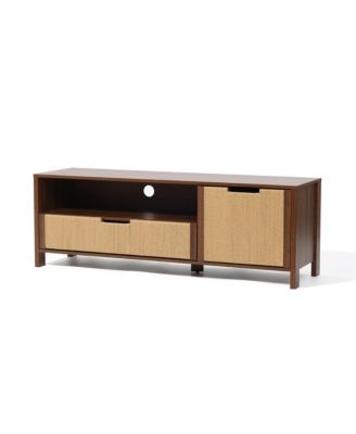 Walnut Finish MDF Wood with Rope Front TV Console with Storage