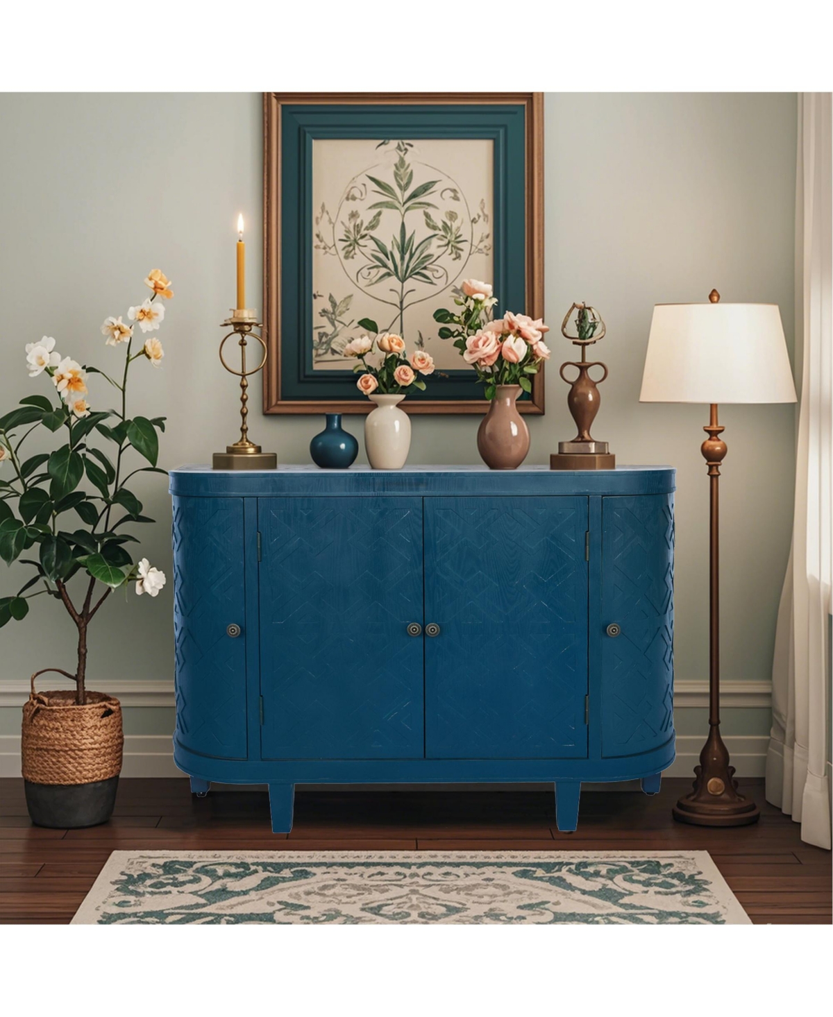 Lovmor Handmade Fir Wood Shutter Accent Cabinet Rustic Walnut Sideboard Storage Buffet