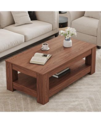 Walnut coffee table, double-layered, MDF, suitable for living room, bedroom, study