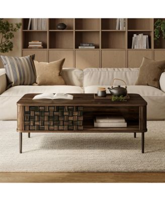Dark Oak with Basket Weave Design Manufactured Wood 1-Sliding Door Coffee Table