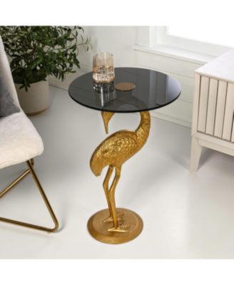 Blanche 25" Classic Mid-Century Glass Top Flamingo End Table