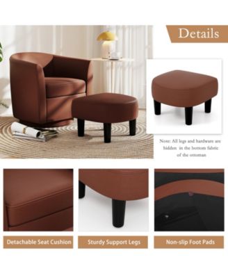 Swivel Barrel Chair with Ottoman Footrest Curved Backrest