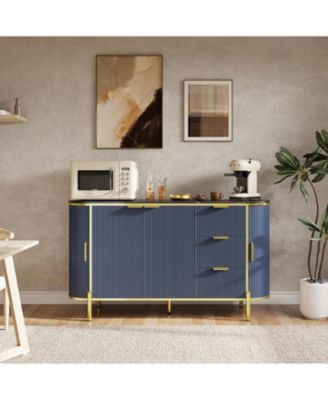 59in Blue Sideboard Buffet Cabinet, Modern Fluted TV Console with 3 Drawers & Adjustable Shelf for Kitchen, Dining & Living Room